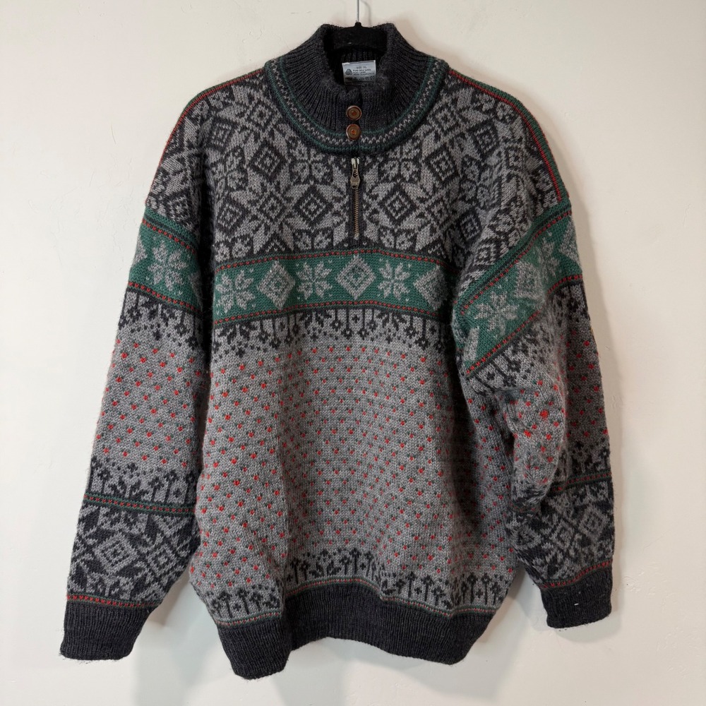 Dale of Norway Vintage 90 Sweater XL Grey Wool Gore Windstopper Nordic Fair Isle